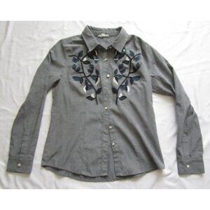 Women It Girl Embroidered Flowers Western Style Long Sleeve Shirt Sz XL (WB365)